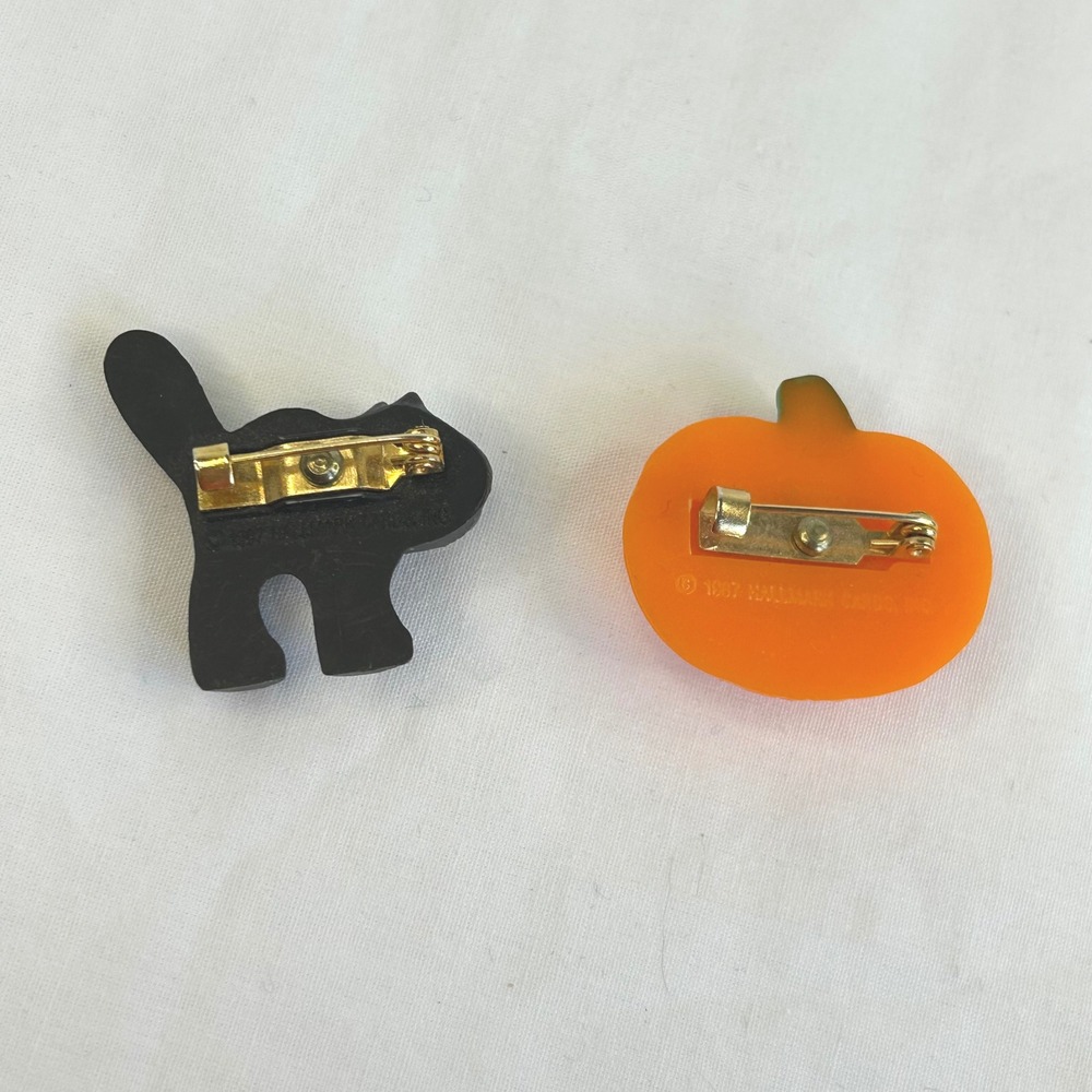 Vintage 1987 Hallmark Halloween Blk Cat Jack O Lantern Pin Set Retro Spooky Cute - Picture 4 of 6